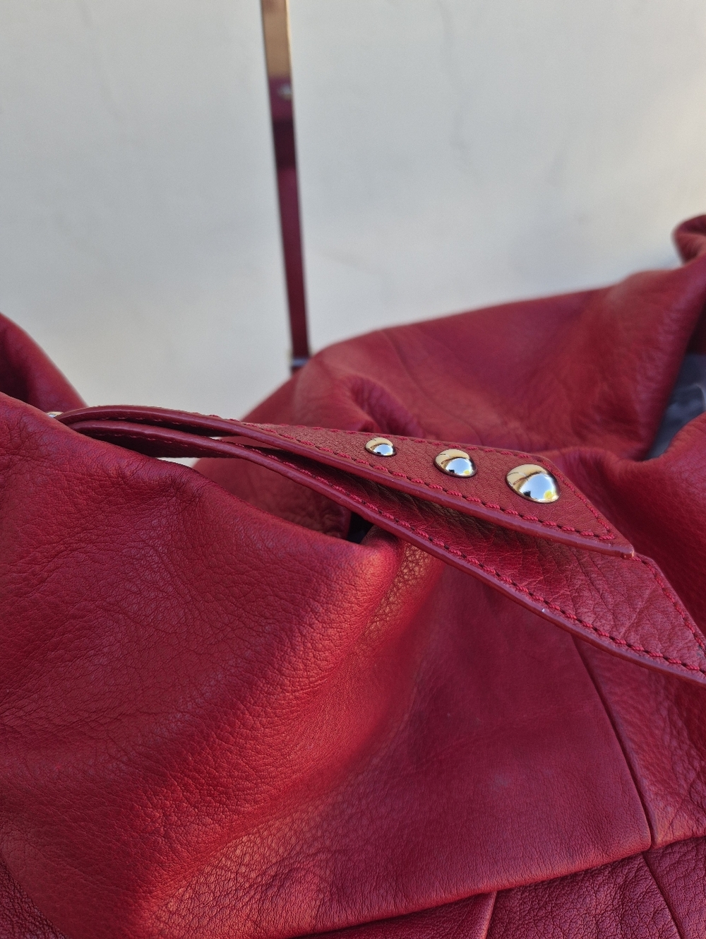 B. Makowsky Vintage Leather Studded Red Hobo Shoulder Bag - Picture 6 of 16